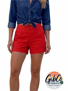 Women’s Size 10 | Double Button-Front Bermuda Shorts | Bright Red